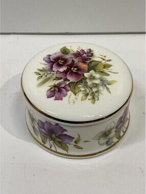 Blue Waters of England Bone China Floral Trinket Box w/ Lid Gold Trim
